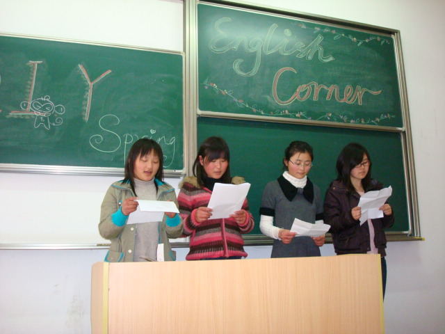 Students sing an English song at English Corner Jiangnan University,  Wuxi,  China