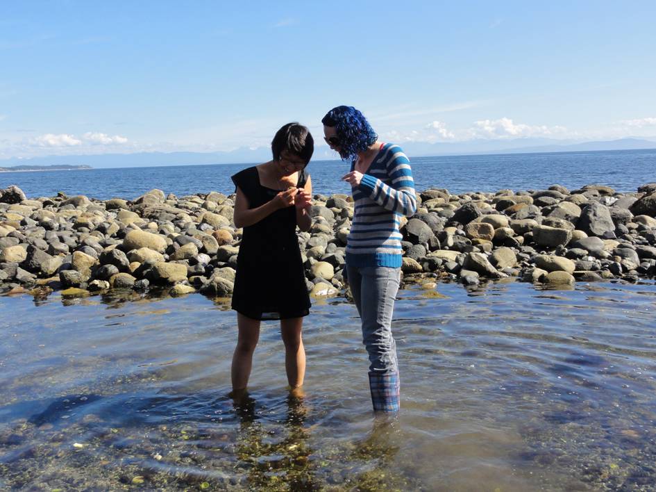 Picture:  Panda and my daughter, Reba, explore a tide pool.  Courtenay, B.C., Canada