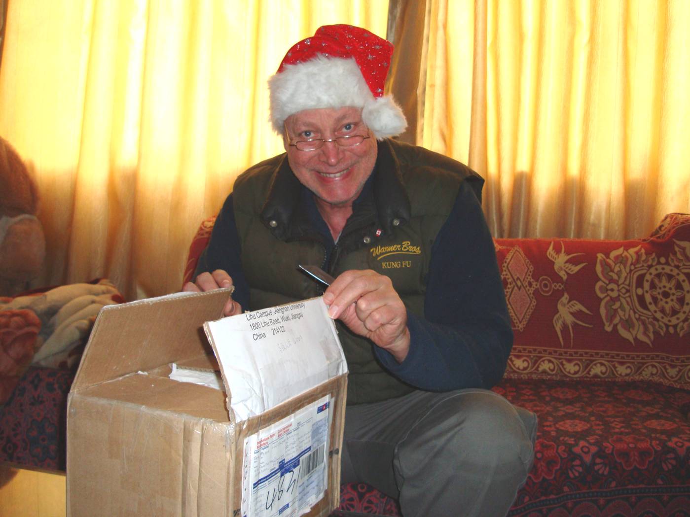 Picture:  A Christmas package from Ruth's family.  Jiangnan University, Wuxi, China