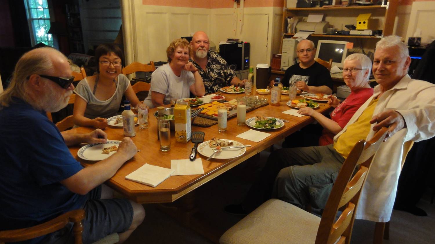Picture:  The gang at home in the Bhigg Houise, Winnipeg. Left to right - Dave Clement, Panda, Donna and Terry, Doug, Elizabeth, David.