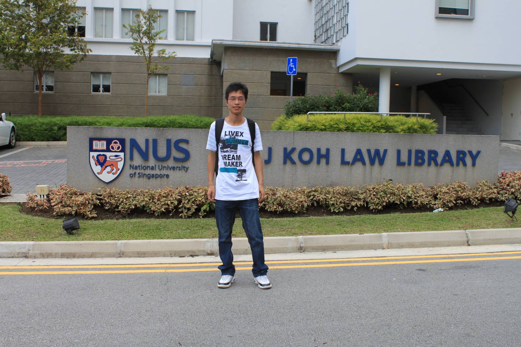 Picture: Landon in front of the law library at National University of Singapore