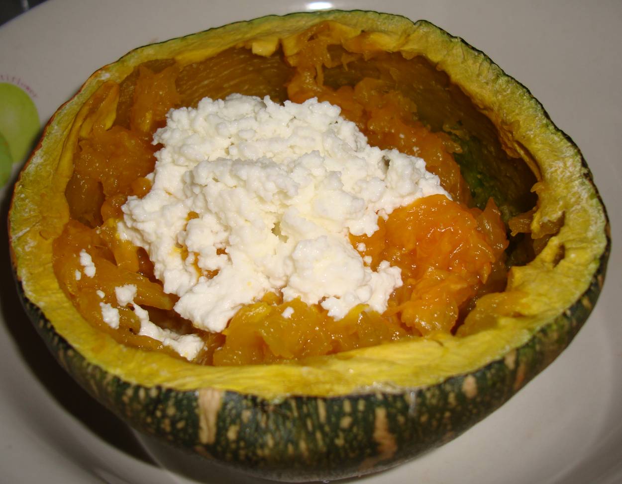 Picture:  A baked squash with a topping of home made cottage cheese.  Jiangnan University, Wuxi, China