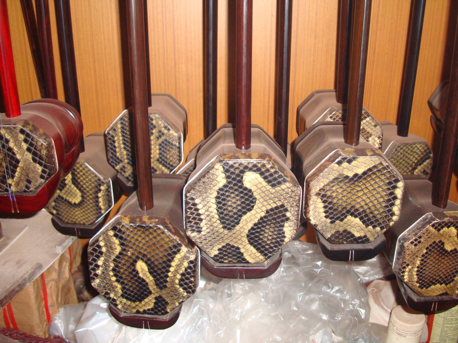 Erhu factory,  Wuxi,  China  Ruth commented that seeing these together really points out the snake pattern.