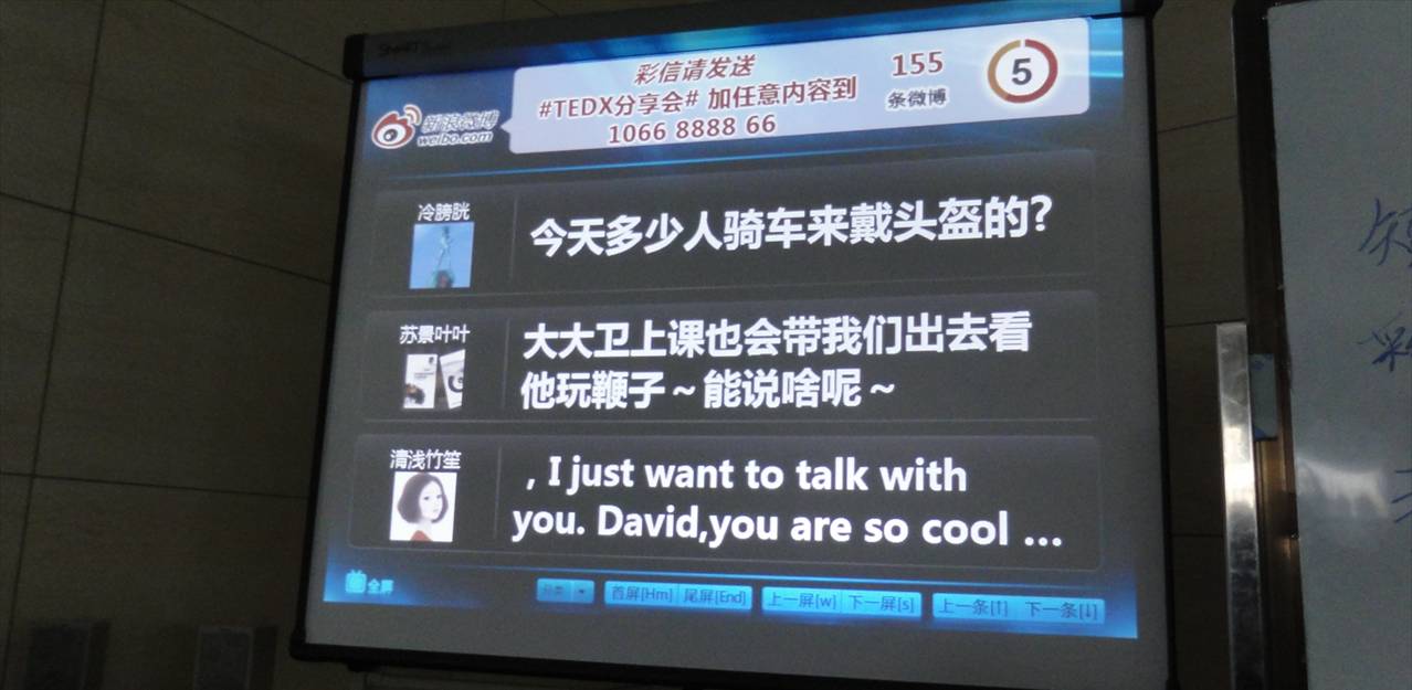 Picture:  instant audience feedback at TEDx Jiangnan University. Wuxi, China