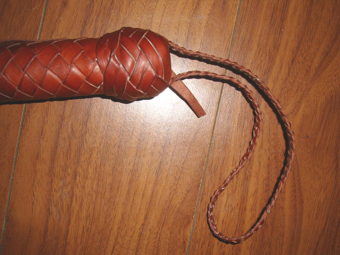 Picture:  The Turk's head knot on the butt of the new whip cost me many hours of effort.  Now I could tie it in ten minutes.