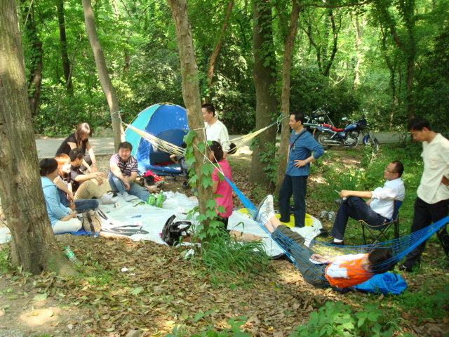 Chinese family day camping in Nanjing Park,  China